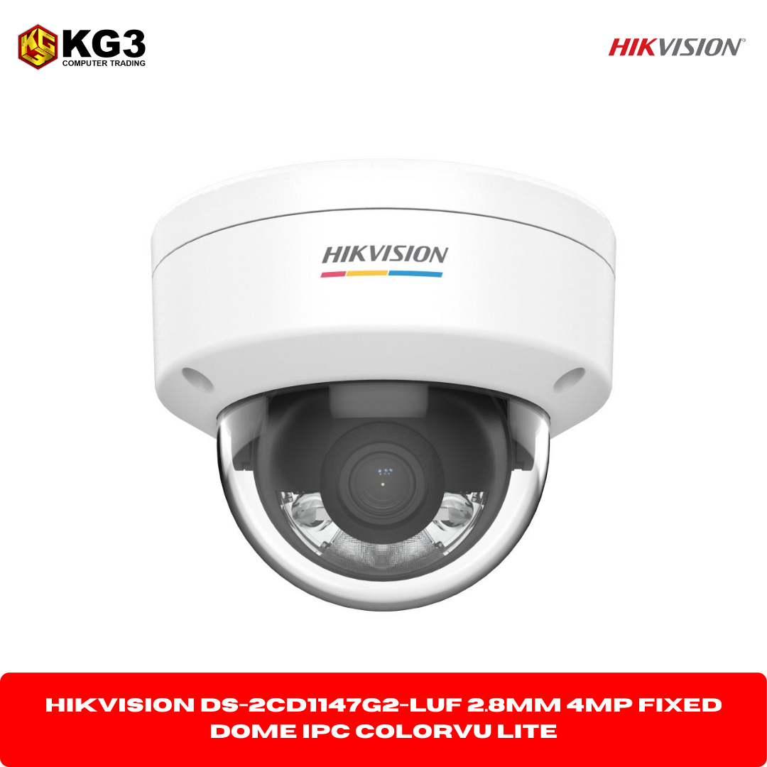 Hikvision DS-2CD1147G2-LUF 2.8MM 4mp Fixed Dome Ipc Colorvu Lite, 30m Warm Light, IP67, IK08, H.265+ , Dc12V&PoE (2.8/4mm) Base: Metal; Cover: Plastic ; Built In Mic, Micro SD Card Slot, Motion Detection 2.0