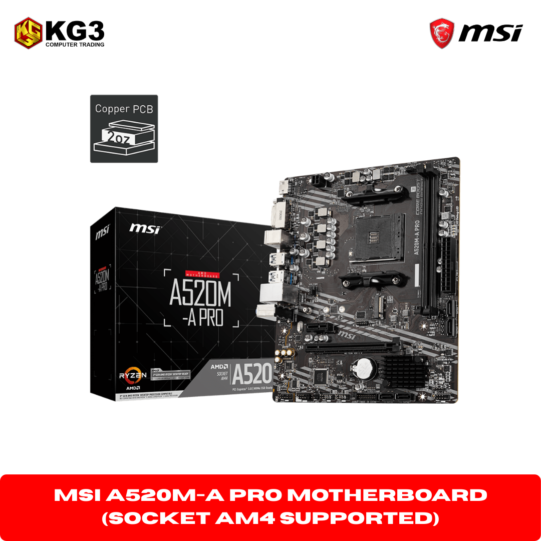 MSI A520M-A PRO Motherboard (Socket AM4 Supported)